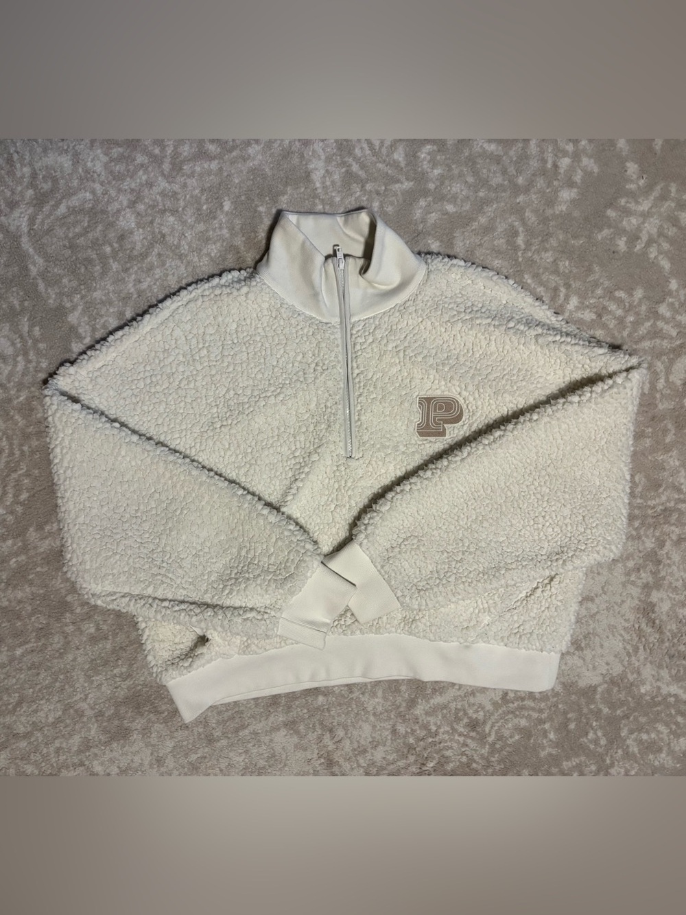 PINK Victoria’s Secret - White Cream Half Zip Neck Collar Sherpa Sweater Large